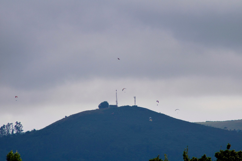 Aficionados al parapente en acción en el Pico el Sol en Gijón