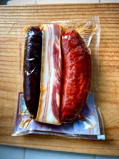 Chorizo, morcilla y panceta curada para la fabada