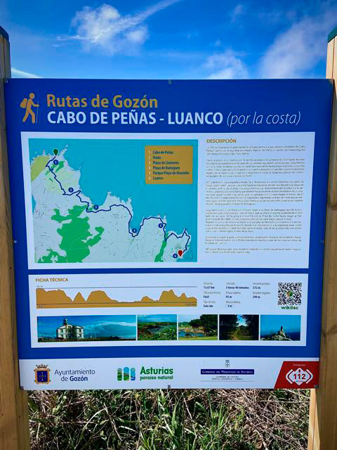 Cartel indicativo de la ruta desde Luanco a Cabo Peñas