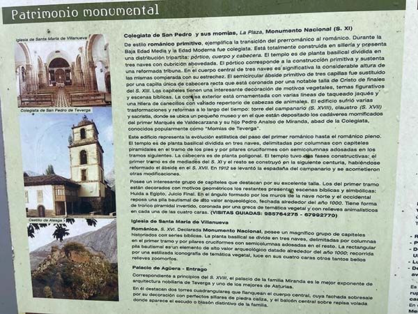 Panel informativo de la colegiata de San Pedro de Teverga