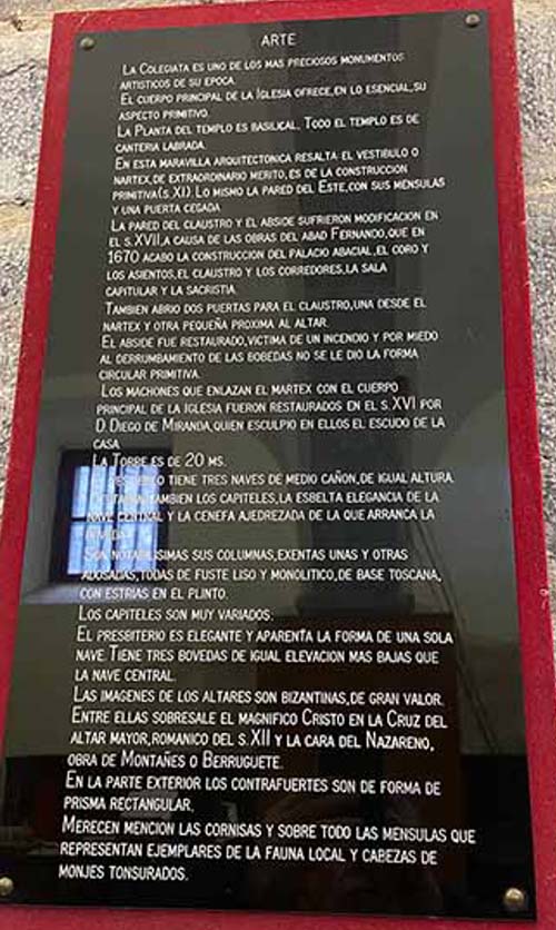 Cuadro explicativo sobre el arte de la colegiata de Teverga