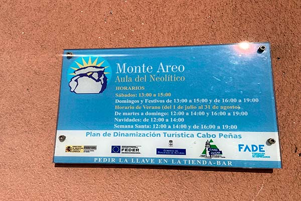 Horario del aula del Neolítico Monte Areo ubicada en el edificio del CIR (centro de interpretación rural) del monte Areo