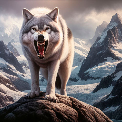 Representación de un lobo en los montes nevados de Asturias
