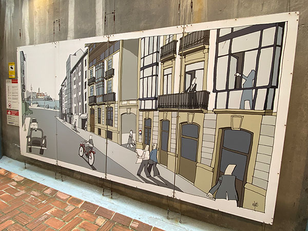 Murales explicativos de la vida en la ciudadela de Celestino Solar en Gijón