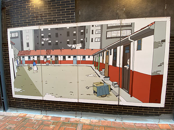Murales explicativos de la vida en la ciudadela de Celestino Solar en Gijón