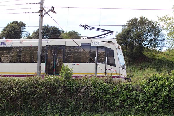 El tren llegando al apeadero de Perlora