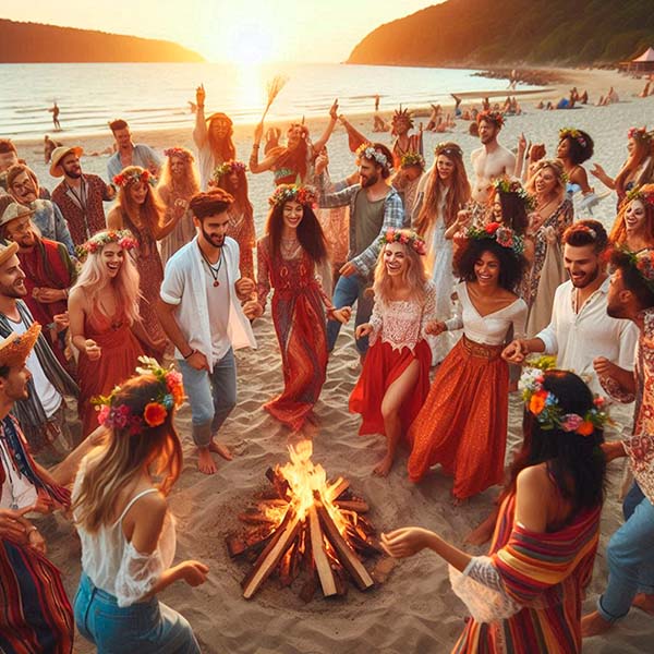Jóvenes disfrutando de la festividad pagana del solsticio de verano