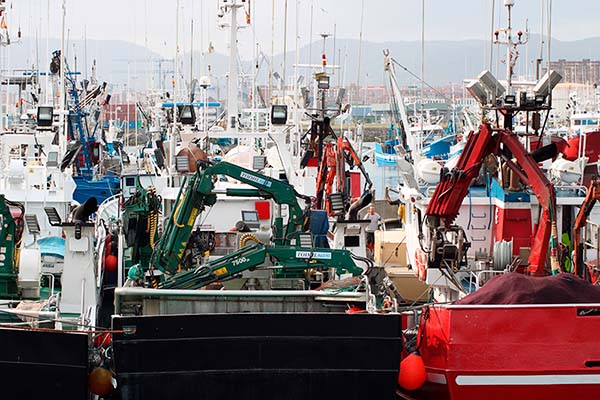 Barcos pesqueros amarrados en el puerto del Musel en Gijón por aviso de temporal