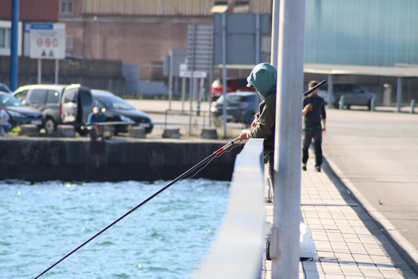 Pescando en el puerto del Musel en Gijón