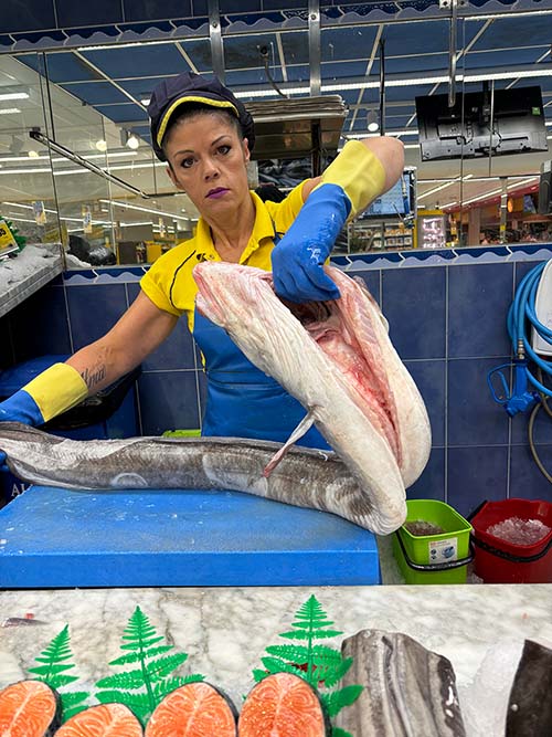 La pescadera nos muestra la parte abierta del congrio
