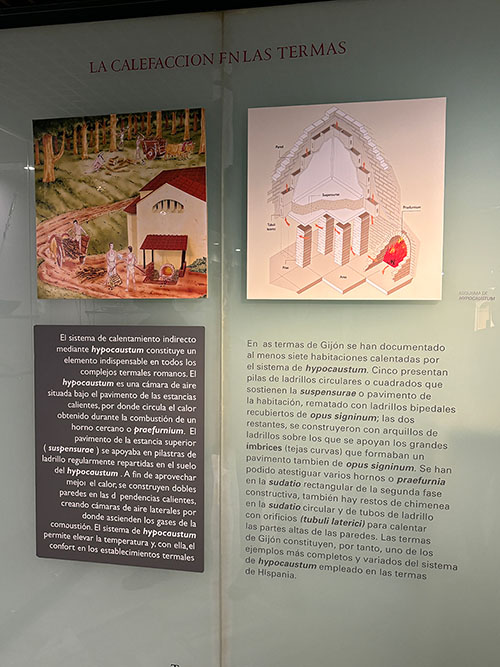 Panel explicativo del sistema de calefacción en las termas romanas