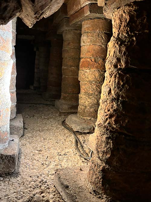 Subsuelo por donde circulaba el aire calentado por hornos de leña en las termas romanas