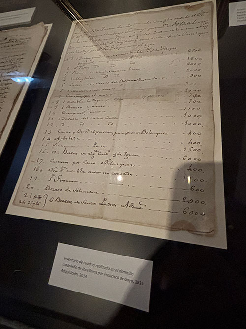 Inventario de cuadros realizado en el domicilio de Jovellanos por Francisco de Goya, documento que puedes ver en el Museo Casa Natal de Jovellanos en Gijón