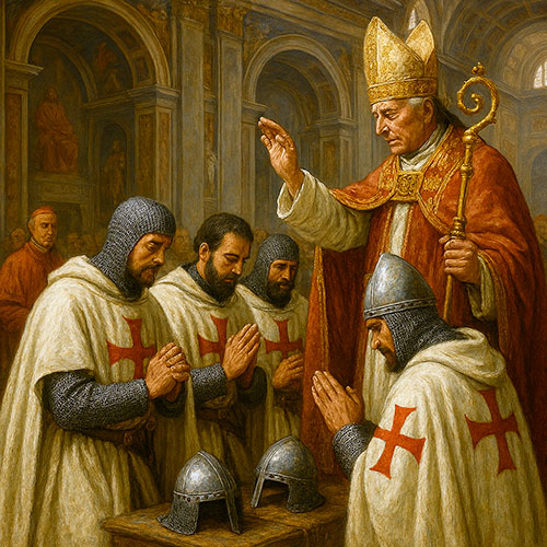 Caballeros Templarios siendo bendecidos por el Papa
