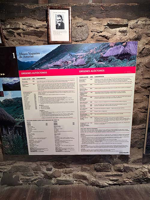 Mural explicativo de los orígenes de los vaqueiros en el Museo Vaqueiro de Asturias en Naraval en Tineo
