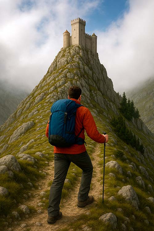 Un montañero que asciende al pico Soberón en el Cuera ve el castillo por un instante