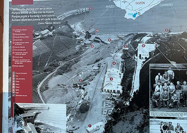 Panel explicativo de la historia de la mina de Llumeres en Gozón en Asturias