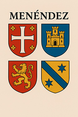 Escudos de varios de los linajes del apellido asturiano Menéndez