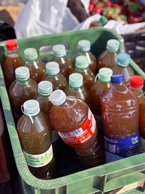 Sidra dulce en época de cosecha y mayado y prensado de la manzana en Asturias