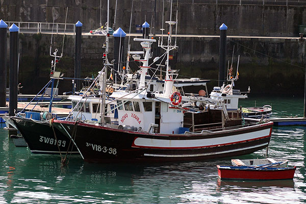 Parte de los barcos de la flota de bajura con sede en el puerto de Lastres en Asturias