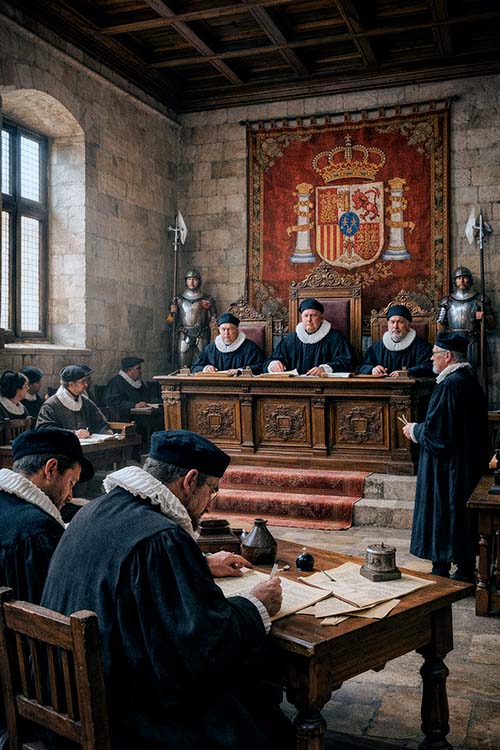 Recreación de una escena de un litigio en la Real Chancillería de Valladolid