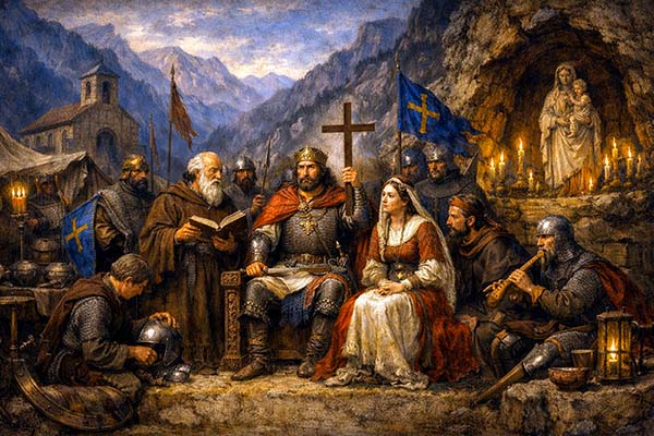 Recreación de la corte de Pelayo, rey Astur que inició la reconquista a los árabes de la península