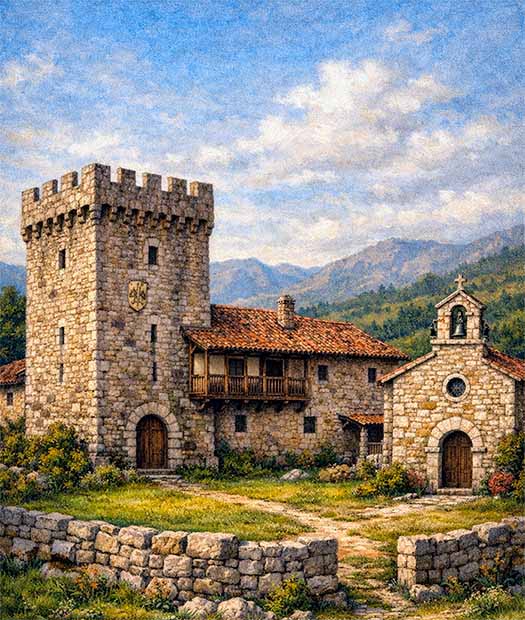 Recreación de la Torre de Noriega en Asturias