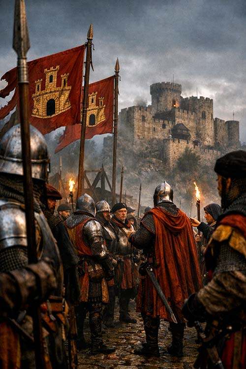 Los soldados del rey sitiando el castillo del Conde de Coalla