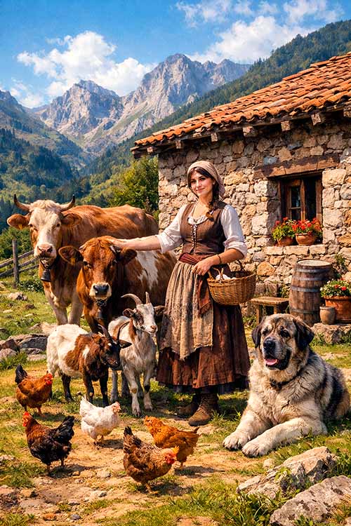 Llara, en su casa al lado de Aristébano en Asturias