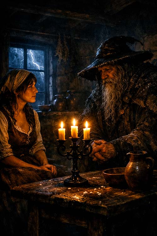 Llara con el Nuberu en el interior de su casa