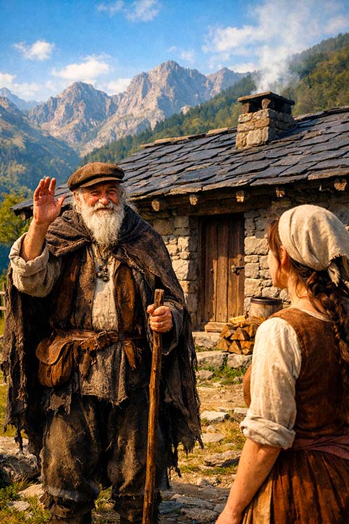 Xuan de la Bruma saluda a Llara que llega a su casa en los montes de Tineo en Asturias